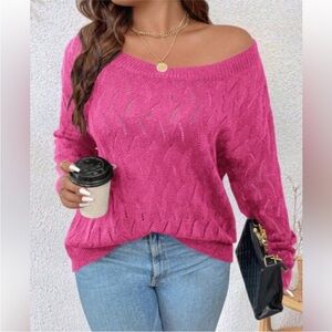 Vibrant Pink Off-Shoulder Knit Sweater